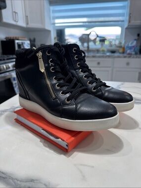 Black Leather High-Top Sneakers with Side Zip